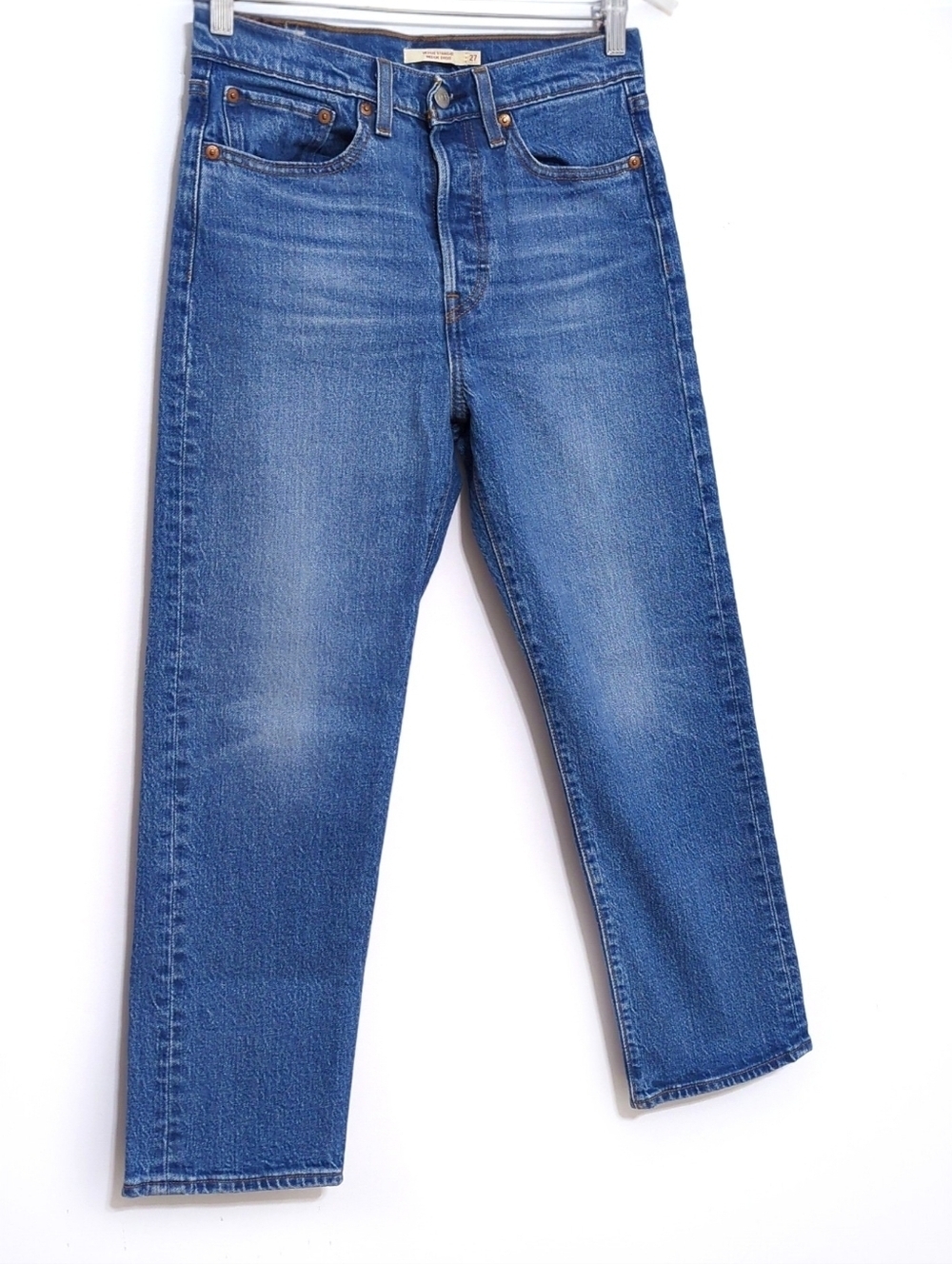 Levi's Wedgie Straight Jeans Size 27 High Waisted Cropped Denim Medium Wash - Picture 4 of 9